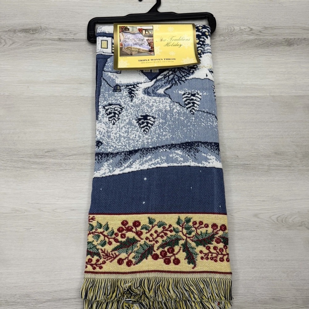 Christmas Woven Throw NIP Cottagecore Grandmillennial Village